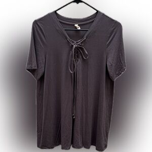 Wishlist | Lace-Up V-Neck Gray Top